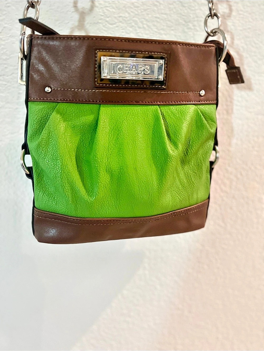 Chaps Green & Brown Faux Leather Crossbody Bag